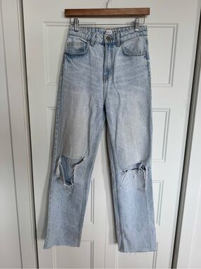 Light Blue Distressed Straight Leg Women's Jeans
